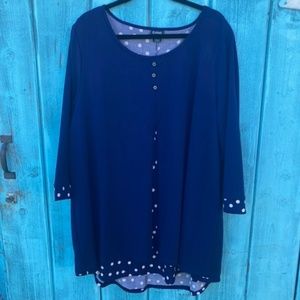 WOMEN'S PLUS SIZE 20 EVANS NAVY with Polka Dots LAYERED TUNIC TOP